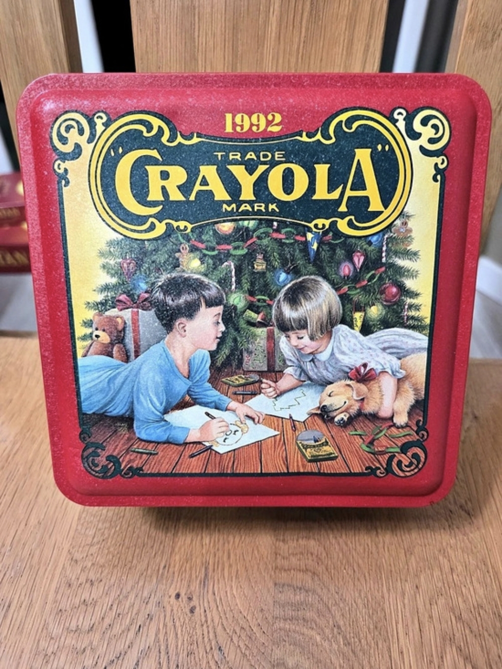 Crayola Colorful Holiday Wishes from Crayola, 1992 Holiday Tin Red & Gold